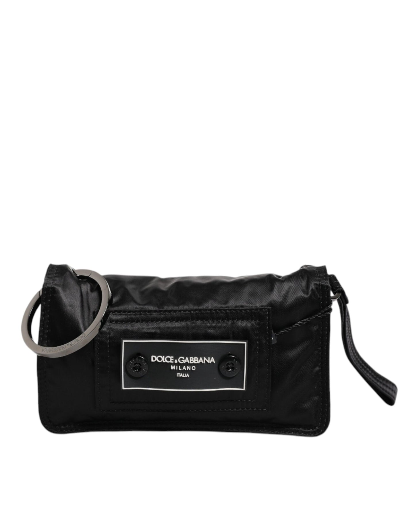 Dolce & Gabbana Schwarze Stoff Logo Two Way Clutch Crossbody Tasche