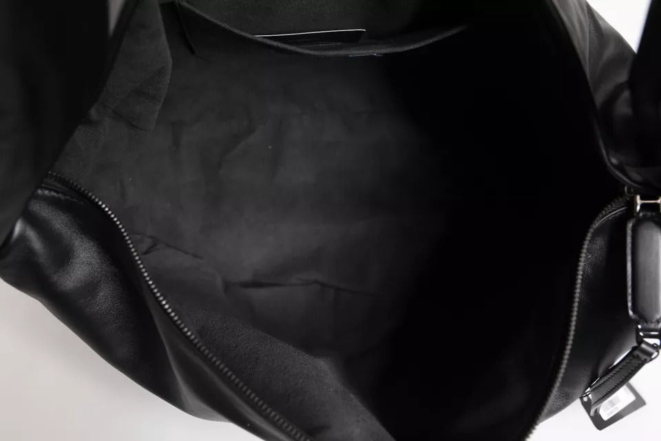 Dolce & Gabbana Schwarze Leder-Logo-Plakette Umhängetasche