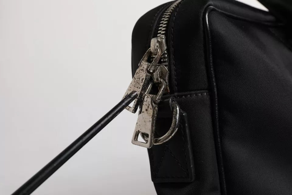 Dolce & Gabbana Schwarze Logo-Plakette mit doppeltem Henkel Messenger Bag