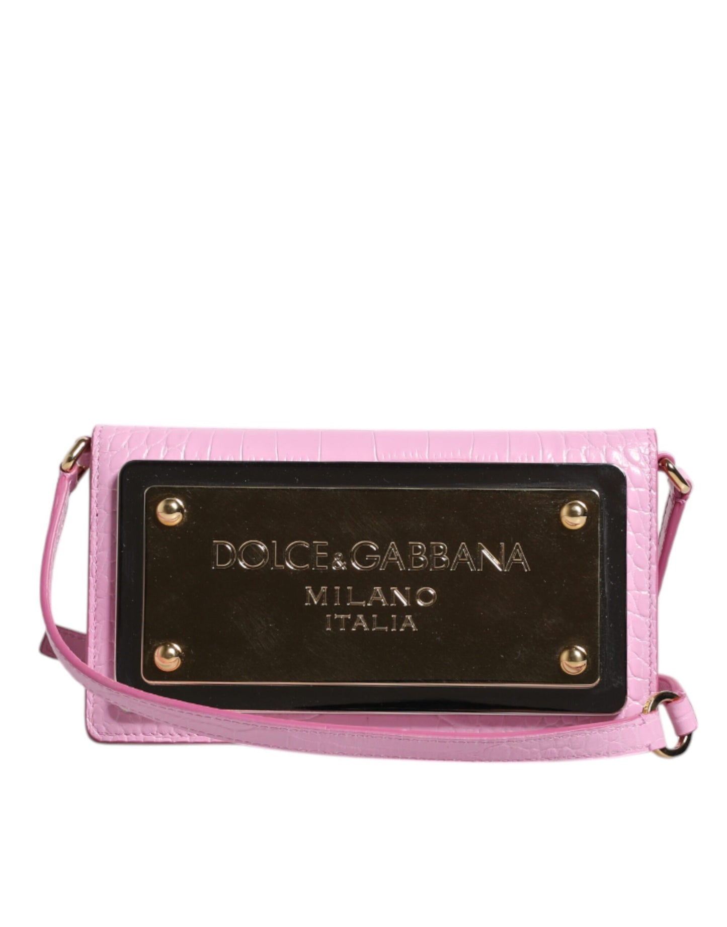 Dolce & Gabbana Rosa Exotic Leather Logo Plaque Crossbody Tasche