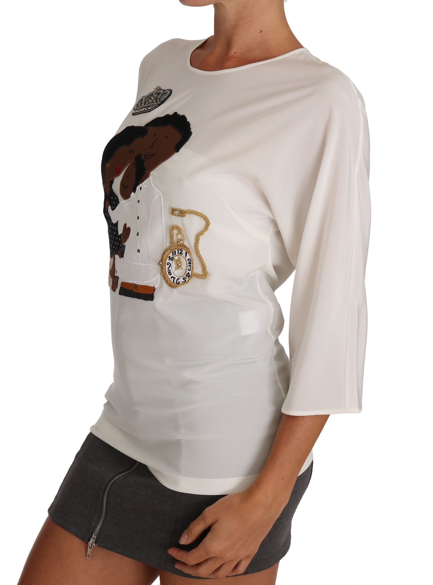 Dolce & Gabbana Weißes Seiden-T-Shirt #dgfamily Crystal