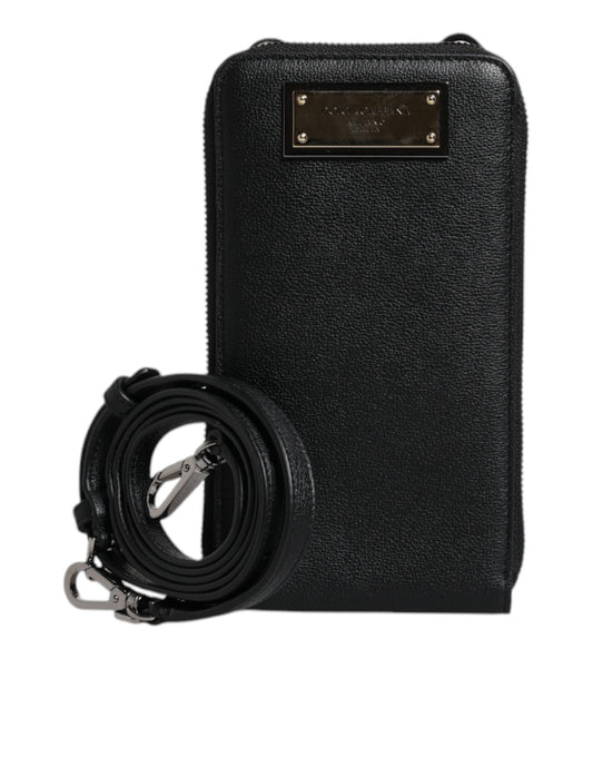 Dolce & Gabbana Schwarzes Leder Portemonnaie Crossbody Sling Phone Bag