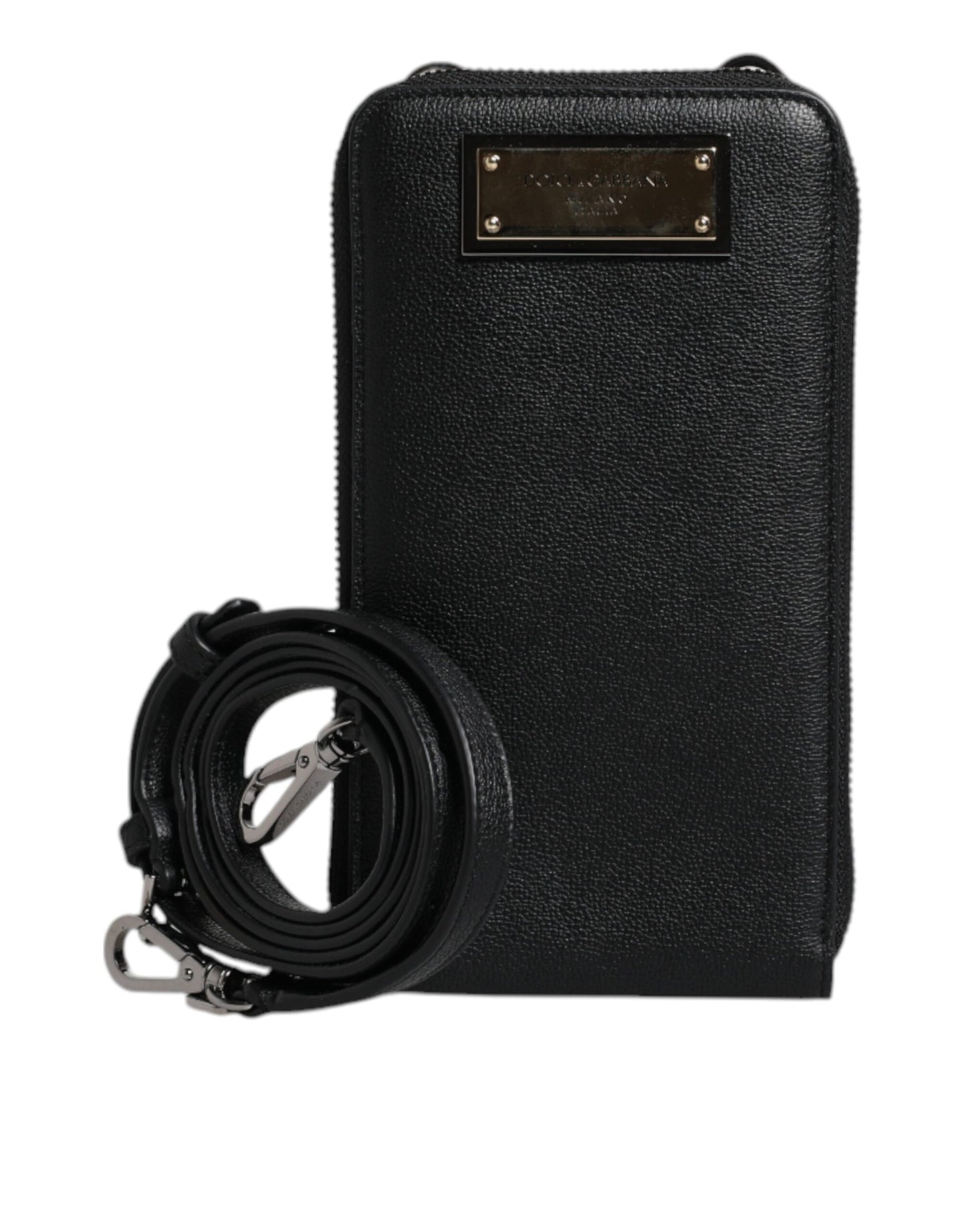 Dolce & Gabbana Schwarzes Leder Portemonnaie Crossbody Sling Phone Bag