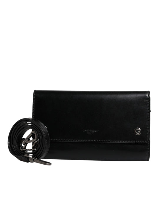 Dolce & Gabbana Schwarze Leder-Crossbody-Tasche mit Logoprägung