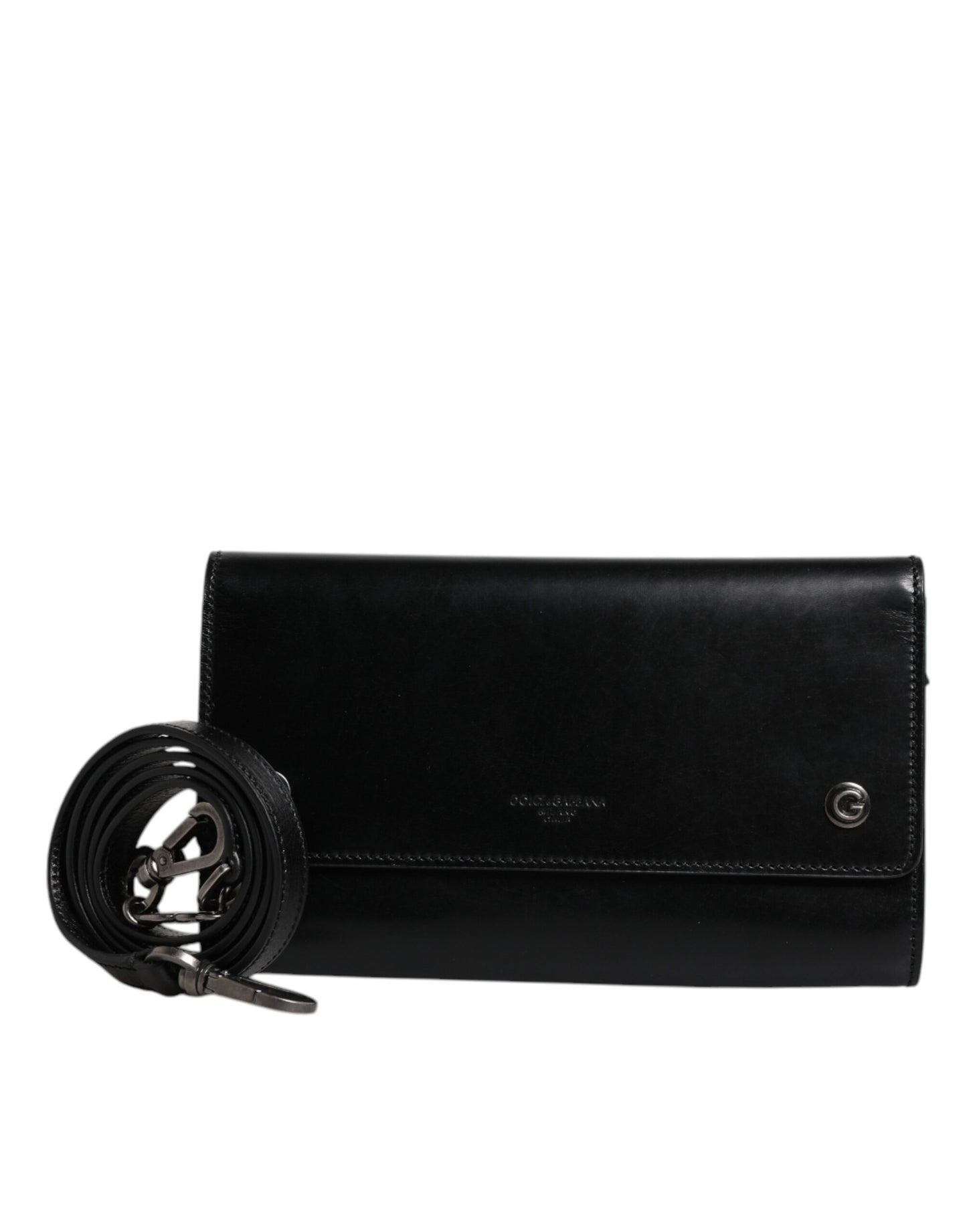 Dolce & Gabbana Schwarze Leder-Crossbody-Tasche mit Logoprägung