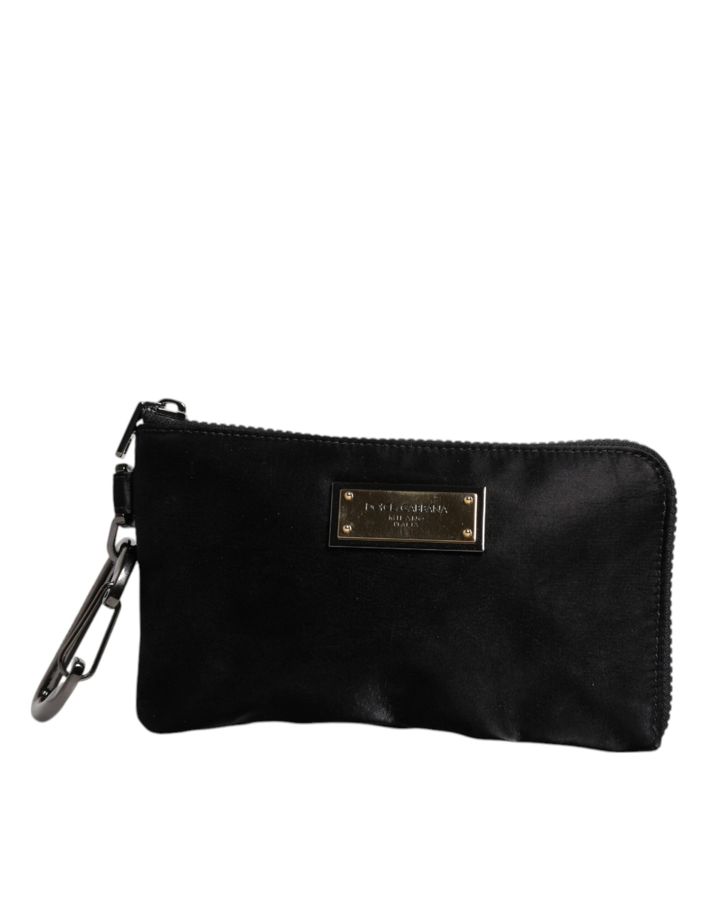 Dolce & Gabbana Schwarzes Nylon Logo Plaque Schlüsselanhänger Tasche Clutch