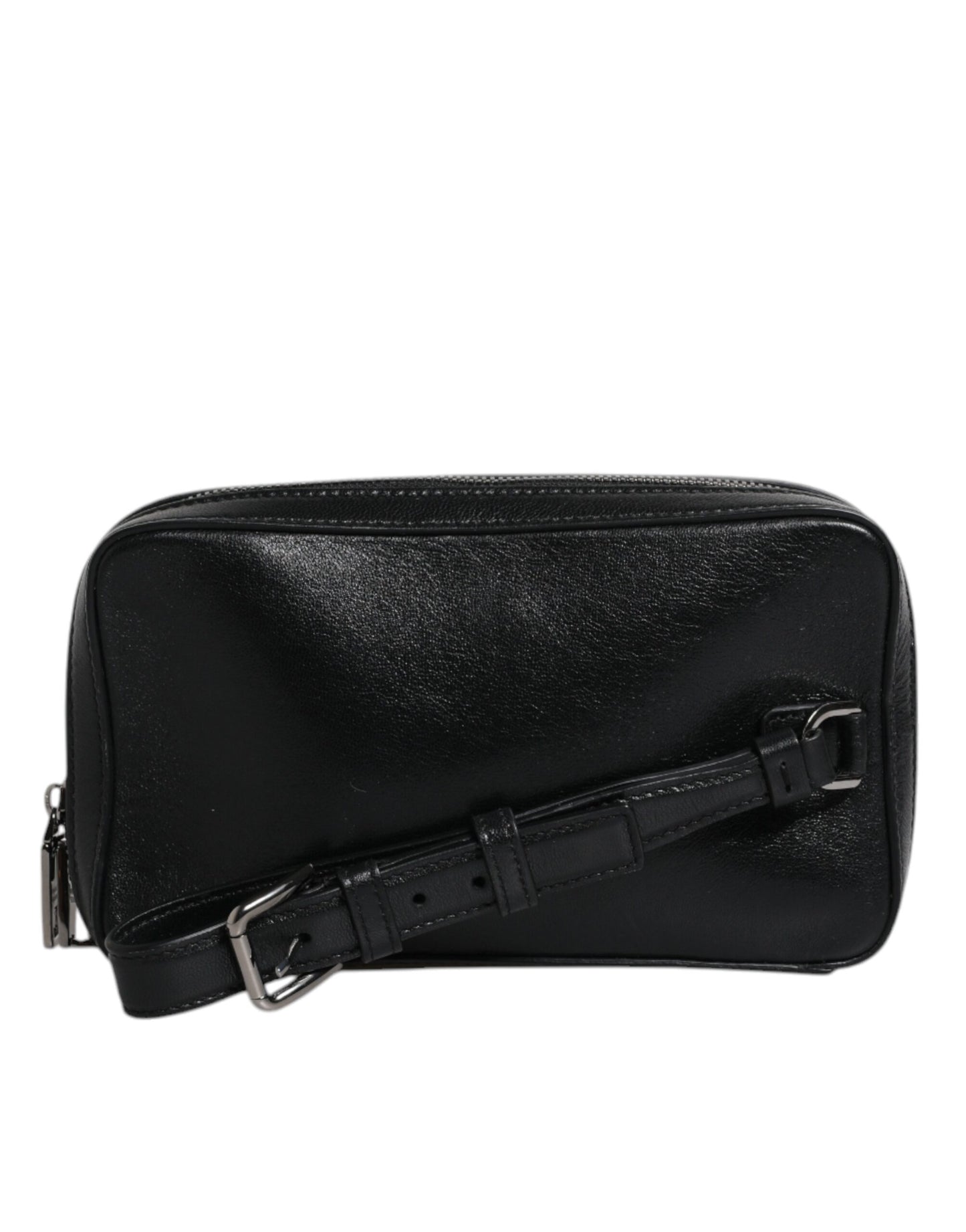 Dolce & Gabbana Schwarze Leder LED Logo Handgelenkriemen Clutch Tasche