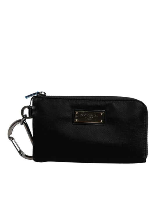 Dolce & Gabbana Schwarzes Nylon Logo Plaque Schlüsselanhänger Tasche Clutch