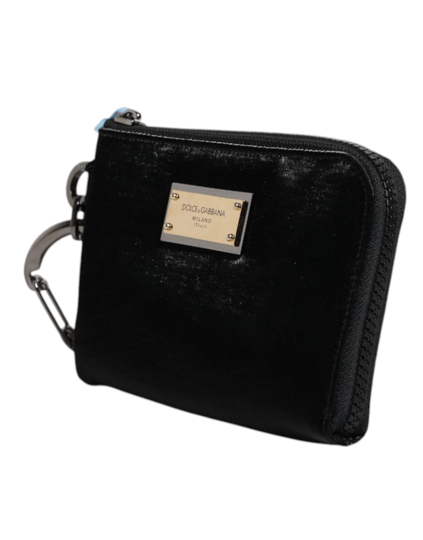 Dolce & Gabbana Schwarzes Nylon Logo Plaque Schlüsselanhänger Tasche Clutch