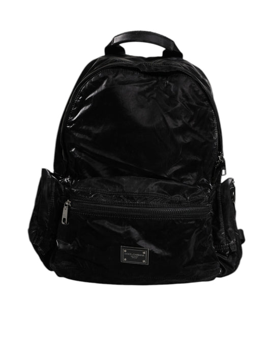 Dolce & Gabbana Schwarzes Nylon Logo Plaque Travel School Backpack Tasche