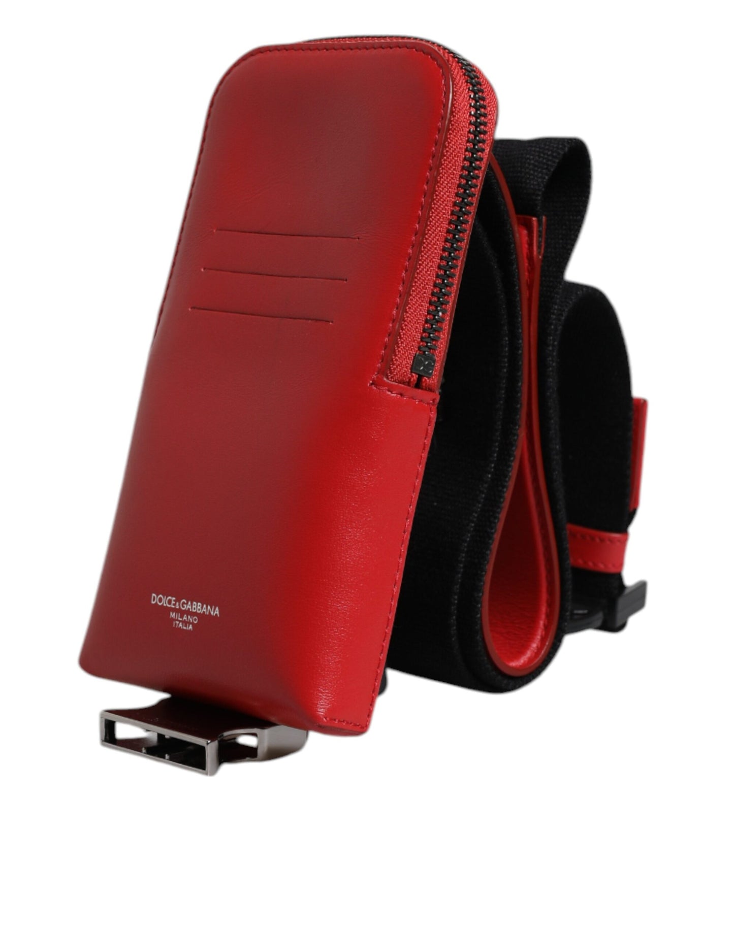Dolce & Gabbana Rotes Leder Logo Zip um Kartenhalter Breite Riemen Brieftasche