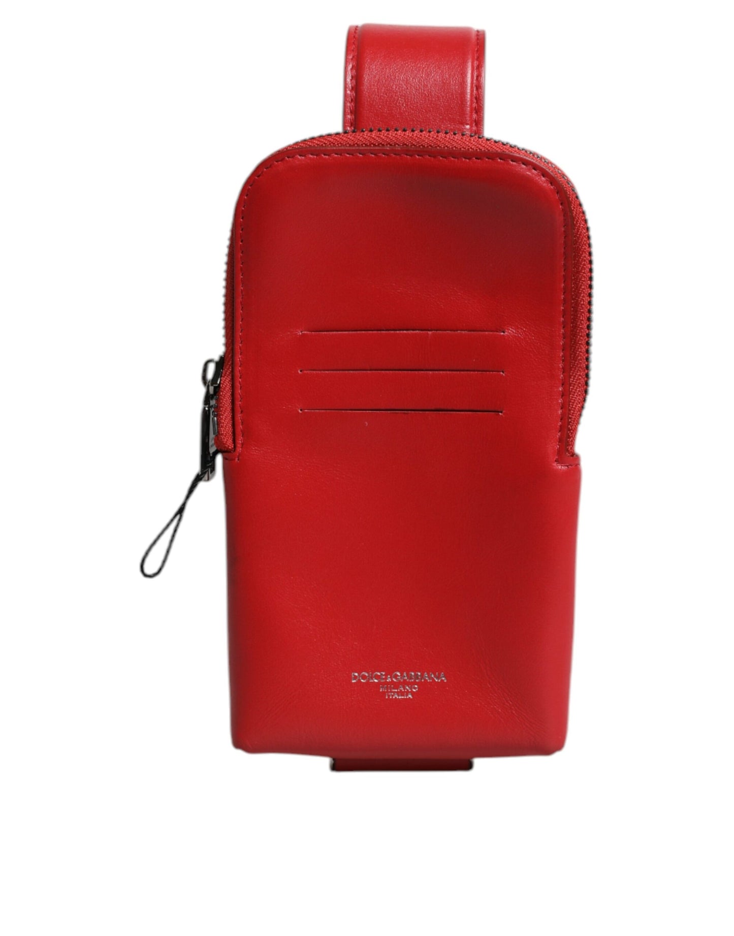Dolce & Gabbana Rotes Leder Logo Zip um Kartenhalter Breite Riemen Brieftasche