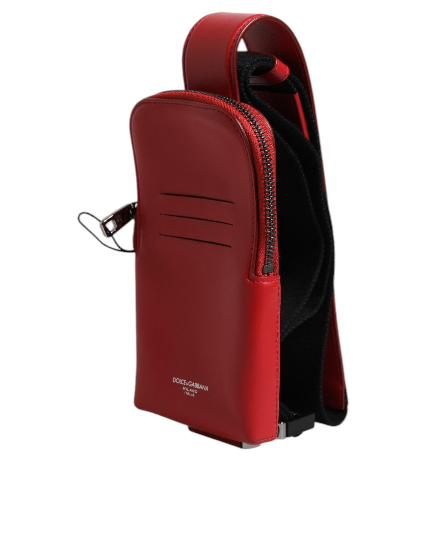 Dolce & Gabbana Rotes Leder Logo Zip um Kartenhalter Breite Riemen Brieftasche