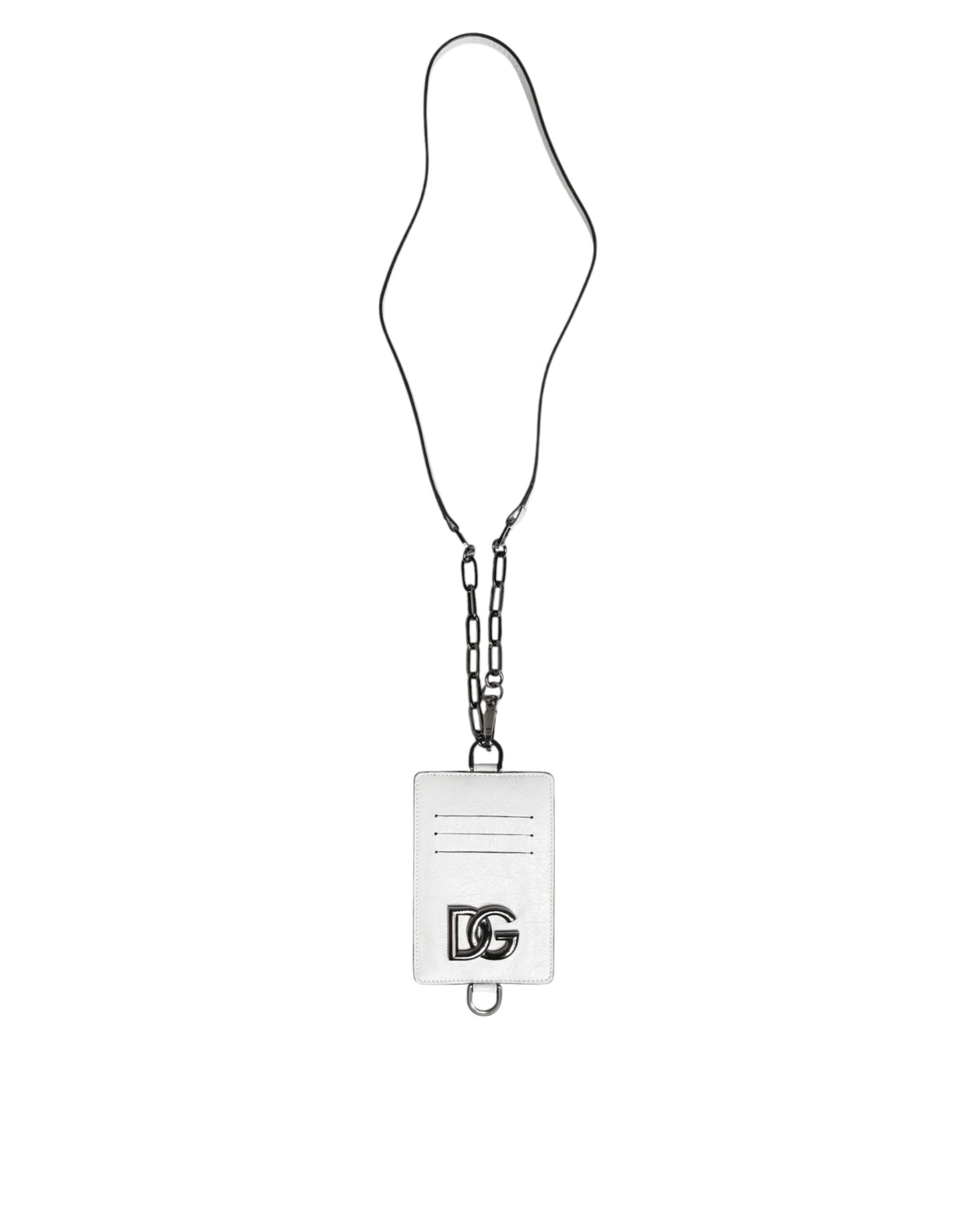 Dolce & Gabbana Weißes Kalbsleder Lanyard Logo Kartenhalter Brieftasche