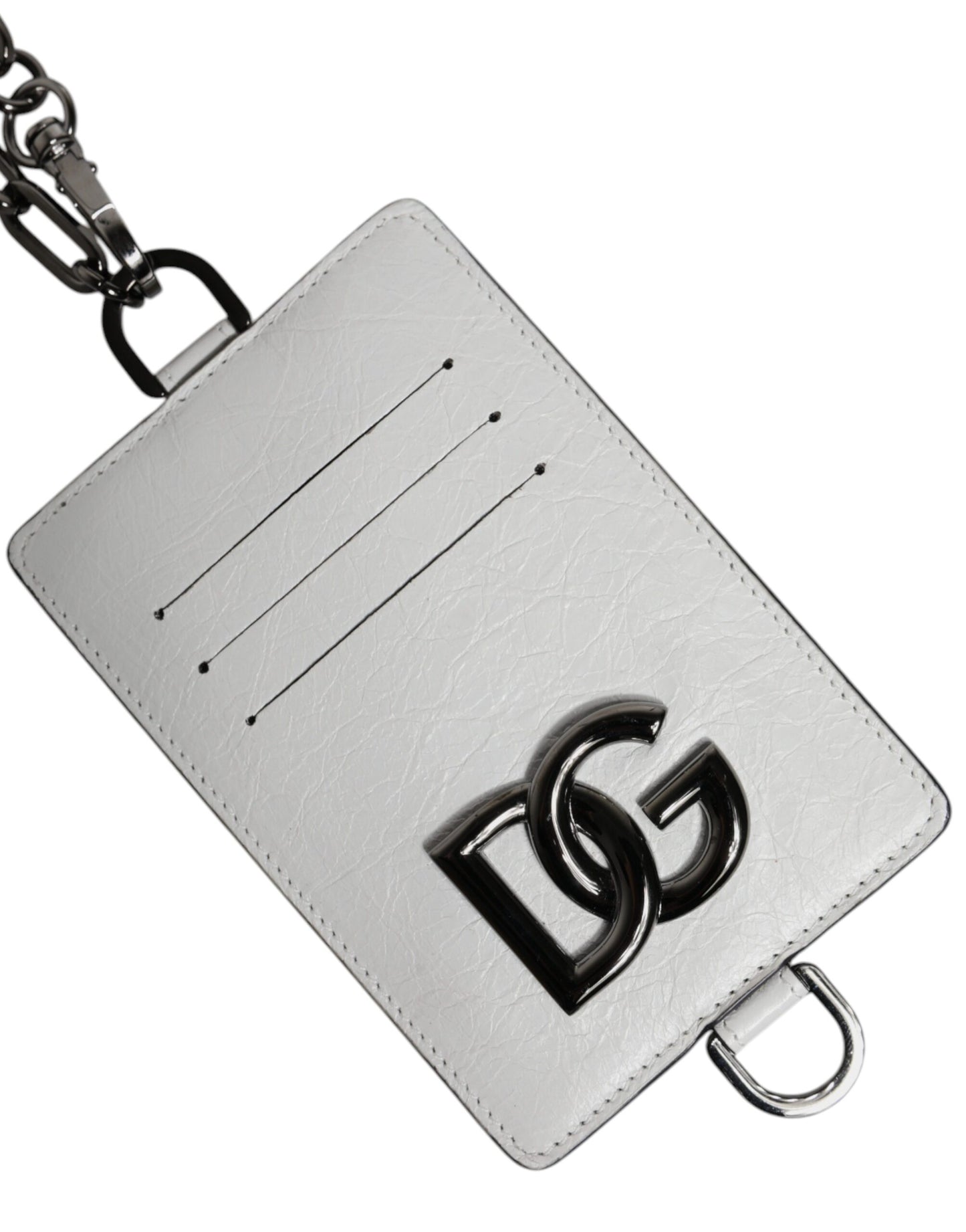 Dolce & Gabbana Weißes Kalbsleder Lanyard Logo Kartenhalter Brieftasche