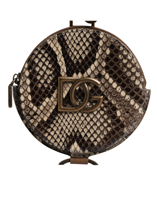 Dolce & Gabbana Braunes rundes Leder DG Logo Münzgeldbörse Lanyard Wallet