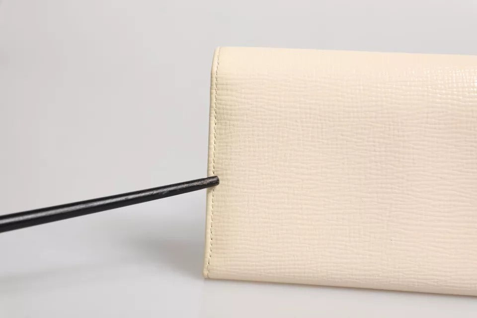 Dolce & Gabbana Beige Leder Trifold Logo Plaque Kartenhalter Brieftasche