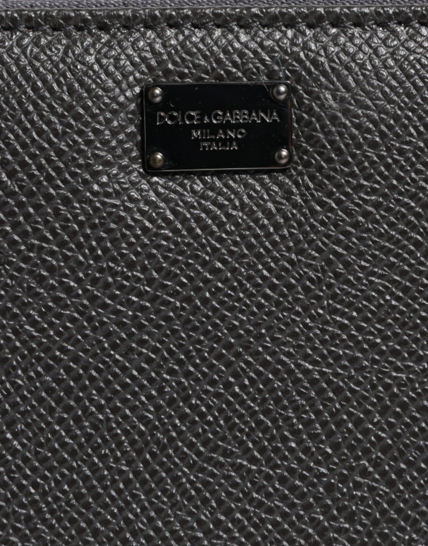 Dolce & Gabbana Dunkelgraues Leder DG Logo Zip Around Continental Geldbörse