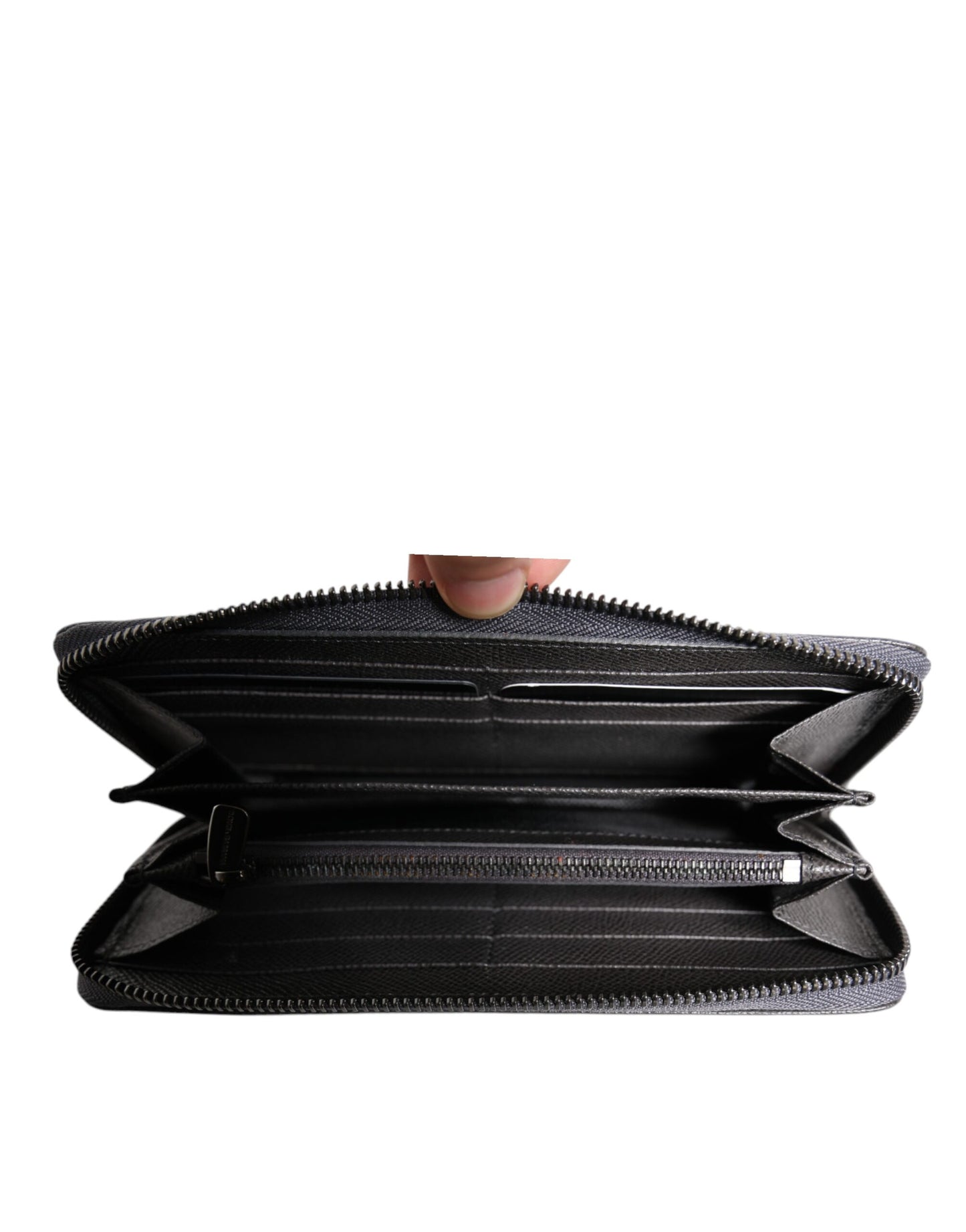 Dolce & Gabbana Dunkelgraues Leder DG Logo Zip Around Continental Geldbörse