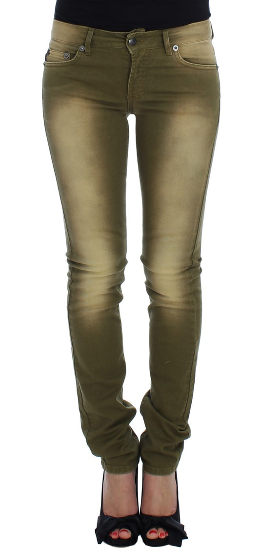 Cavalli Grün gewaschene Slim Fit Cotton Stretch Jeans