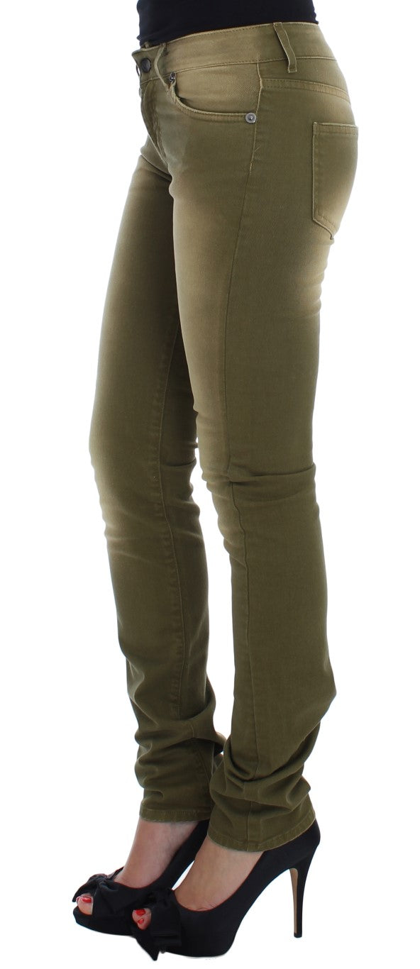 Cavalli Grün gewaschene Slim Fit Cotton Stretch Jeans