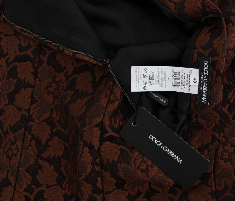 Dolce & Gabbana Brauner geblümter Brokat-Mini-Bubble-Rock