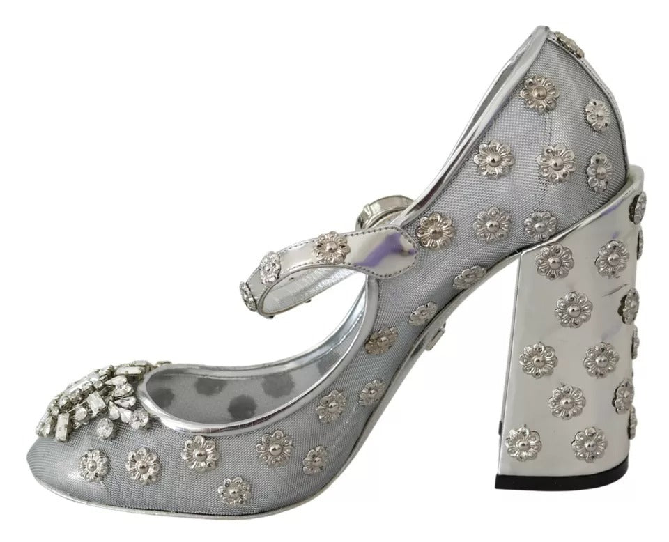 Dolce & Gabbana Silber Kristall Nieten Absätze Mary Janes Pumps Schuhe