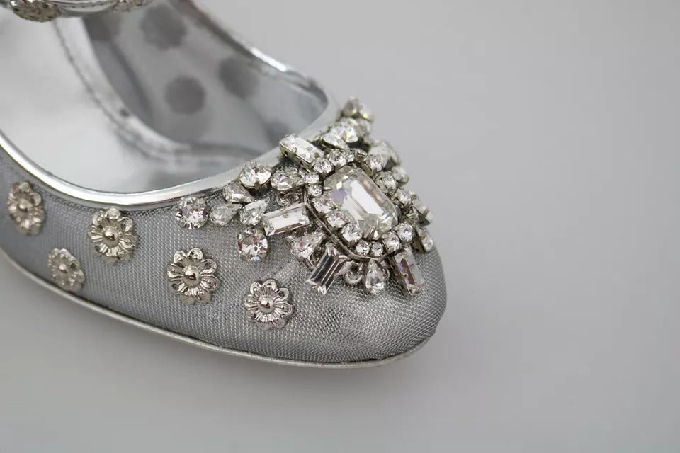 Dolce & Gabbana Silber Kristall Nieten Absätze Mary Janes Pumps Schuhe