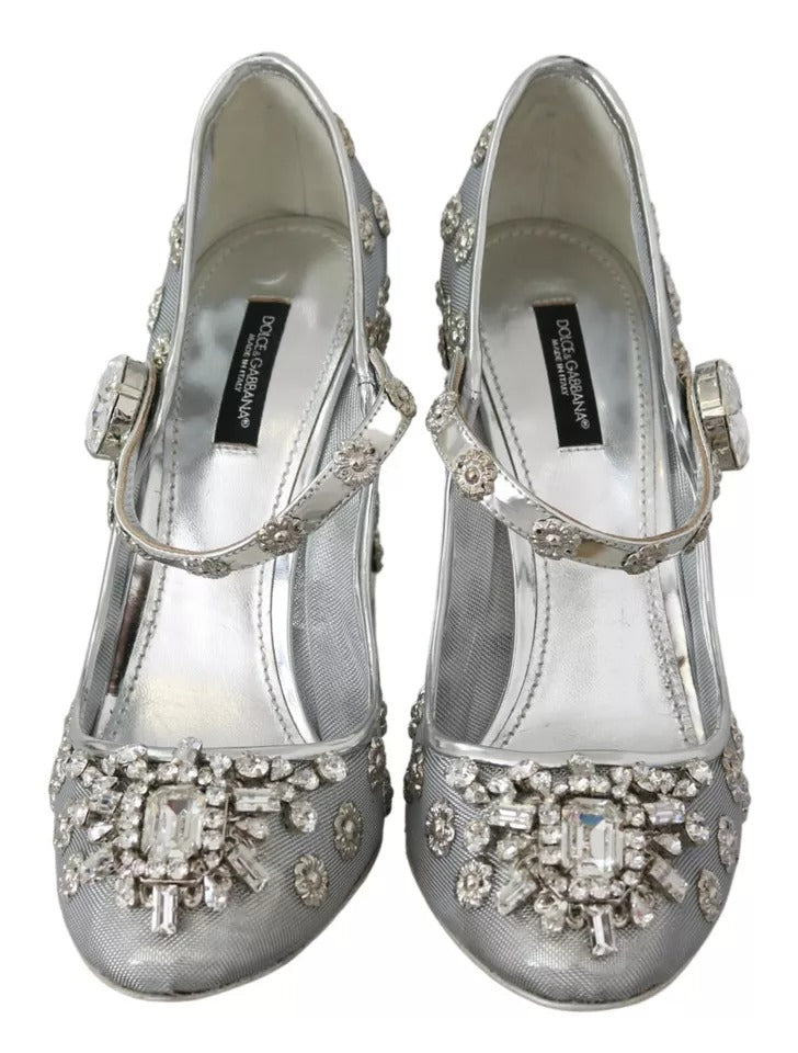 Dolce & Gabbana Silber Kristall Nieten Absätze Mary Janes Pumps Schuhe