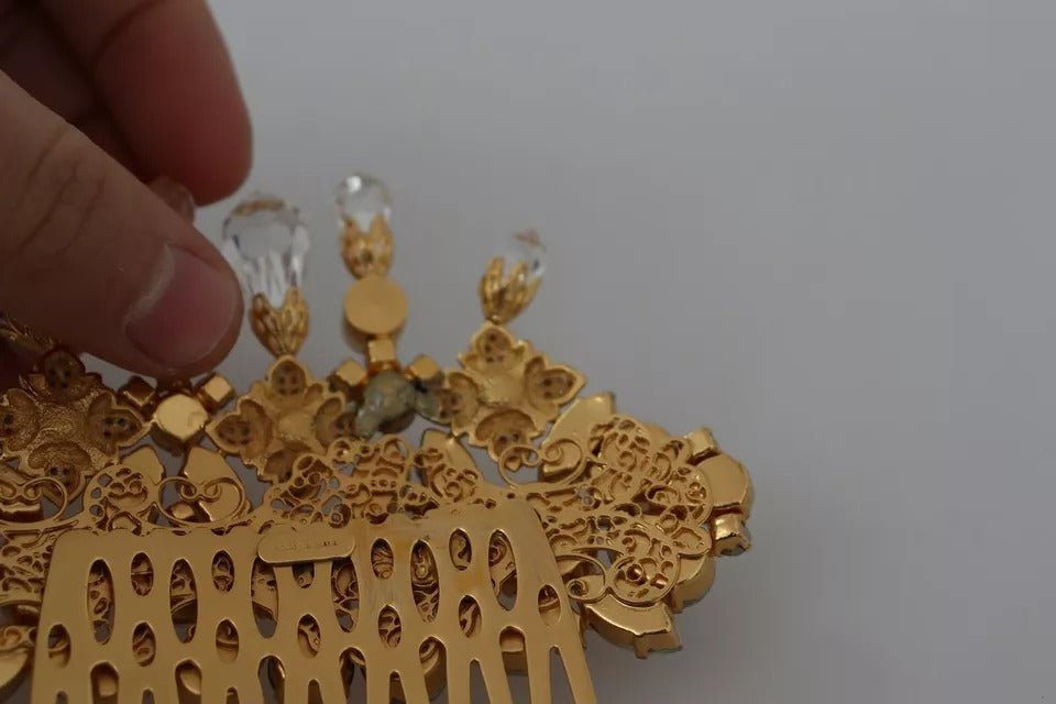 Dolce & Gabbana Gold Messing Klar Kristall Haar Stick Accessoire Kamm