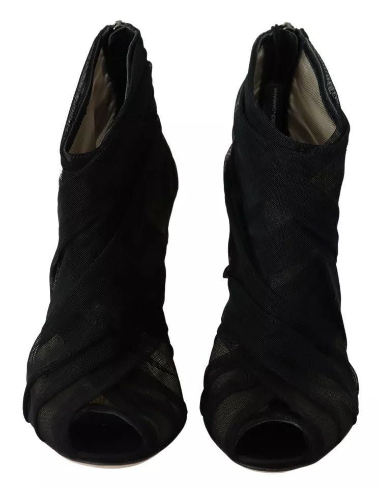 Dolce & Gabbana Schwarze Tüllstiefel Stiletto Heels Schuhe