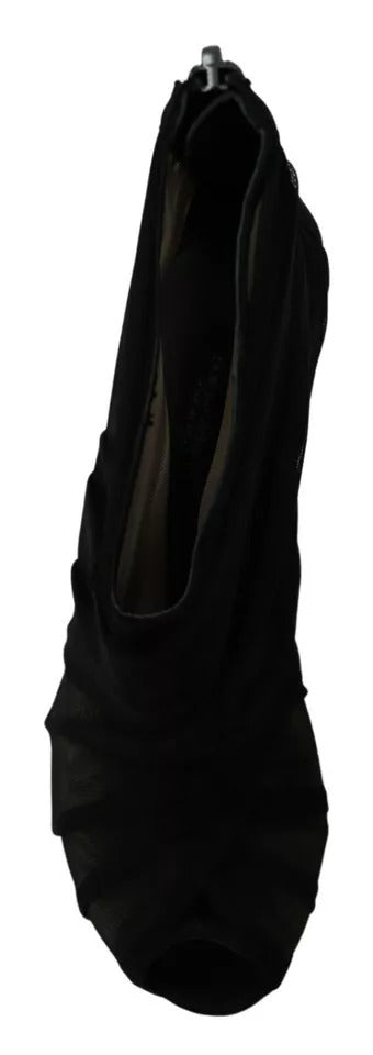 Dolce & Gabbana Schwarze Tüllstiefel Stiletto Heels Schuhe
