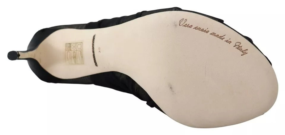 Dolce & Gabbana Schwarze Tüllstiefel Stiletto Heels Schuhe