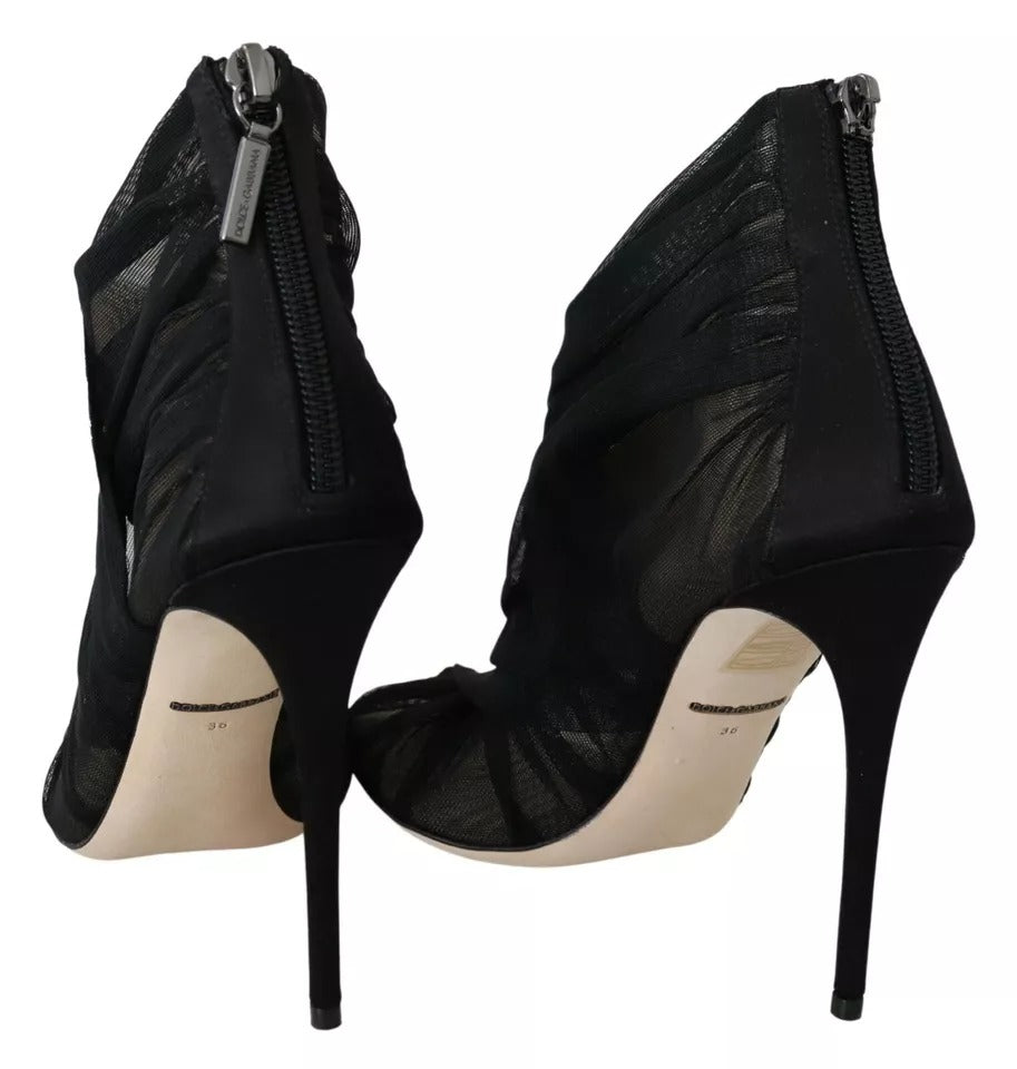 Dolce & Gabbana Schwarze Tüllstiefel Stiletto Heels Schuhe