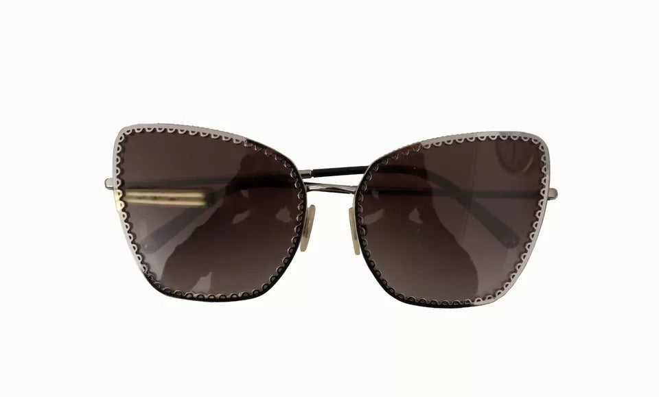 Dolce & Gabbana DG2212 Schwarz Silber Oval Metallrahmen Spitze Logo Sonnenbrille