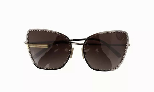 Dolce & Gabbana DG2212 Schwarz Silber Oval Metallrahmen Spitze Logo Sonnenbrille