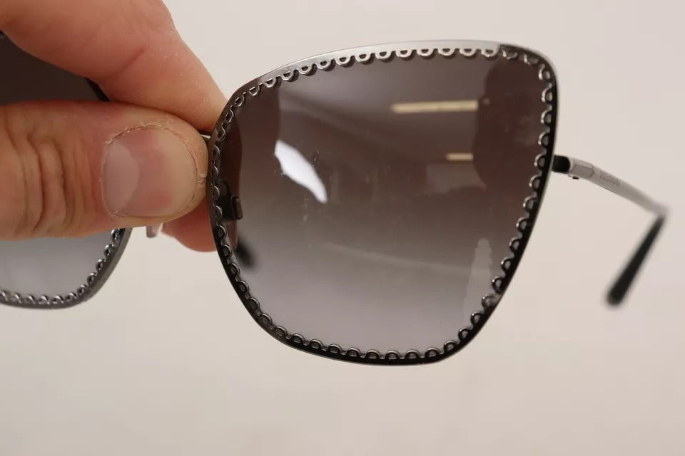 Dolce & Gabbana DG2212 Schwarz Silber Oval Metallrahmen Spitze Logo Sonnenbrille