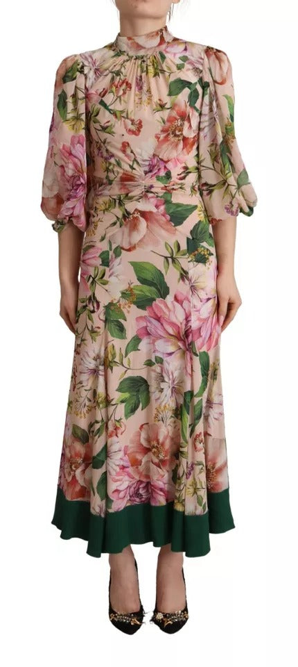 Dolce & Gabbana Rosa A-Linien Mantel Floral Pussy Bow Langes Kleid