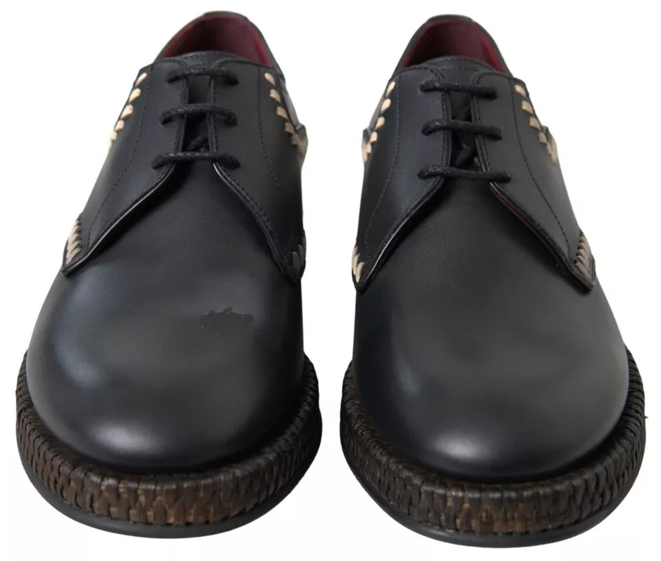 Dolce & Gabbana Schwarz Leder Beige Derby Dress Schuhe