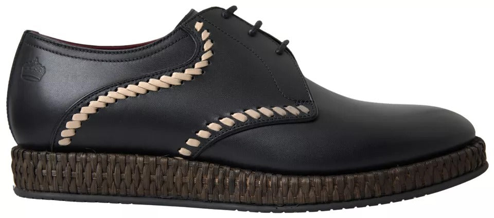 Dolce & Gabbana Schwarz Leder Beige Derby Dress Schuhe