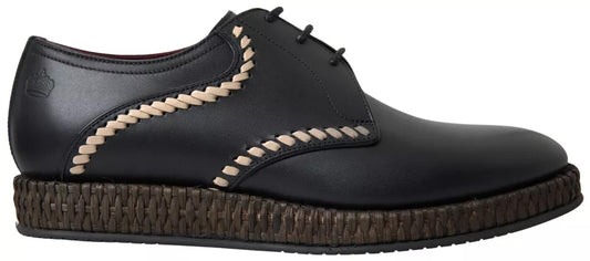 Dolce & Gabbana Schwarz Leder Beige Derby Dress Schuhe