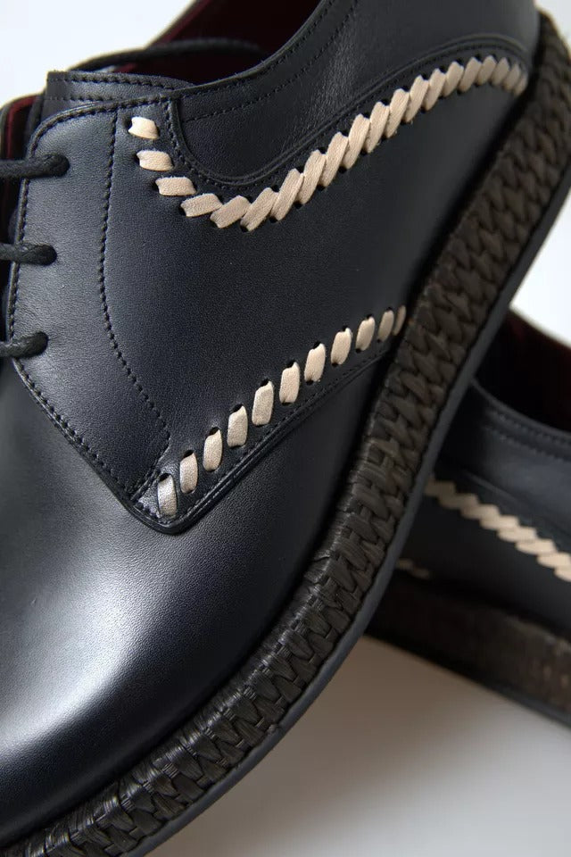 Dolce & Gabbana Schwarz Leder Beige Derby Dress Schuhe