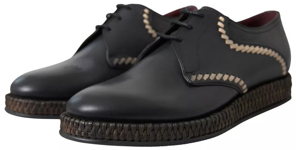 Dolce & Gabbana Schwarz Leder Beige Derby Dress Schuhe