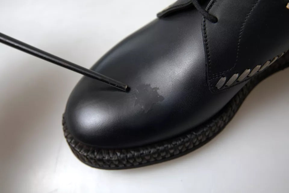 Dolce & Gabbana Schwarz Leder Beige Derby Dress Schuhe