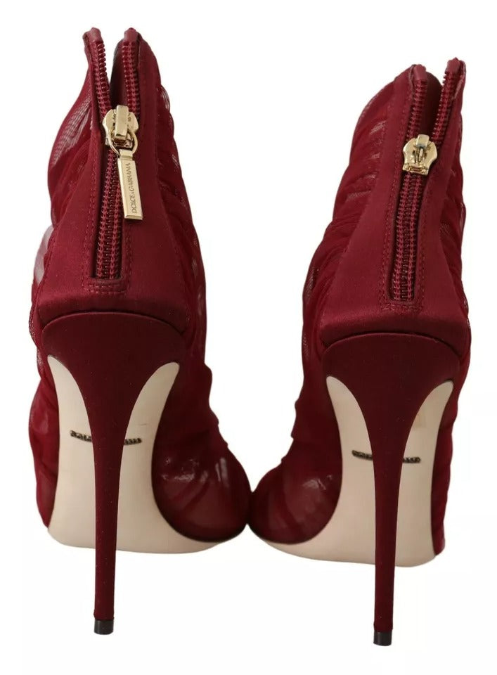 Dolce & Gabbana Rote Tüllstiefel Stiletto Heels Schuhe