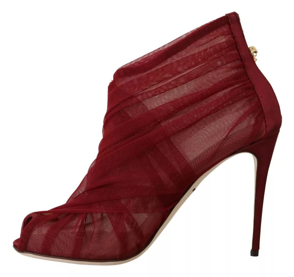 Dolce & Gabbana Rote Tüllstiefel Stiletto Heels Schuhe