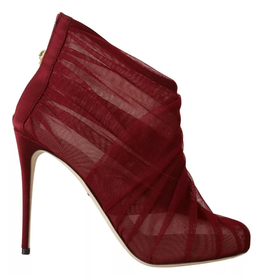 Dolce & Gabbana Rote Tüllstiefel Stiletto Heels Schuhe