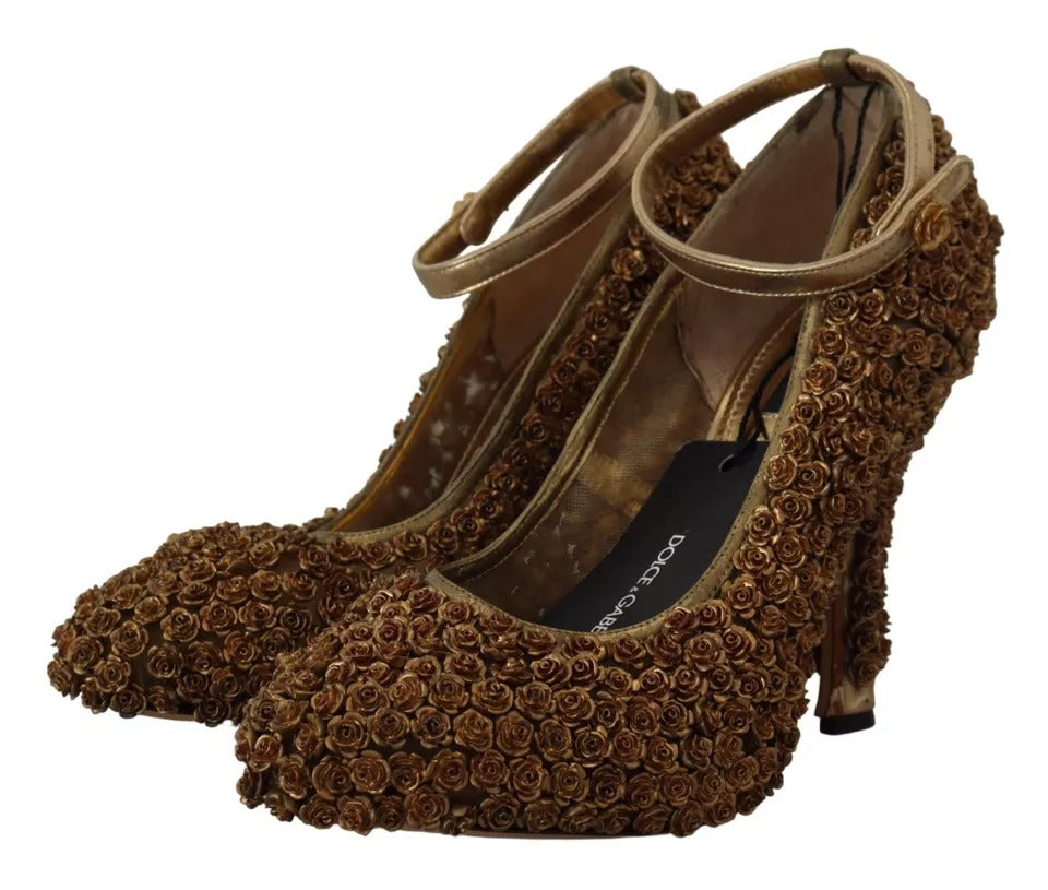 Dolce & Gabbana Gold Rosen verschönert Heels Pumps Schuhe