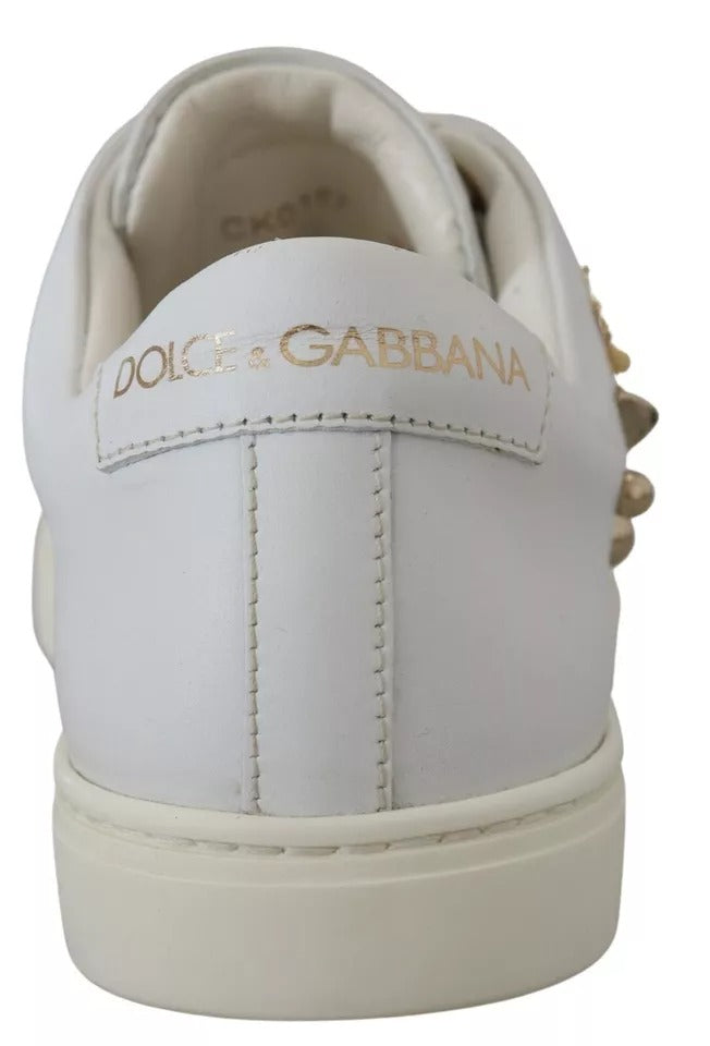 Dolce & Gabbana Weiß Leder Gold Rot Herz Turnschuhe Schuhe
