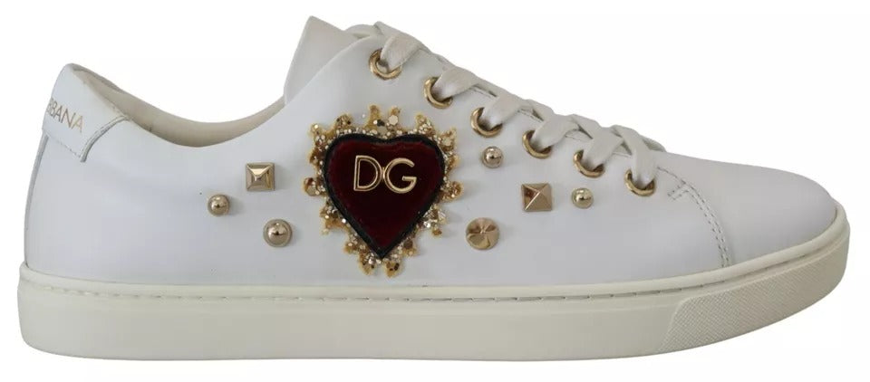 Dolce & Gabbana Weiß Leder Gold Rot Herz Turnschuhe Schuhe